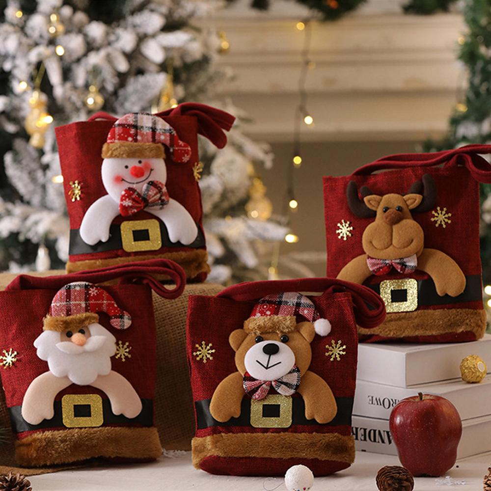 Christmas Decorations Christmas Cloth Bag Backpack Brushed Cloth Gift Bag Old Man Snowman 2024 New Year Gift Candy Bag Snowman Deer Gift Bag