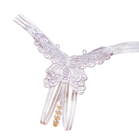 Sexy Hollow Out Butterflies Shape Thong Low-rise Massage Faux Pearls Crotch See-through Briefs Solid Color