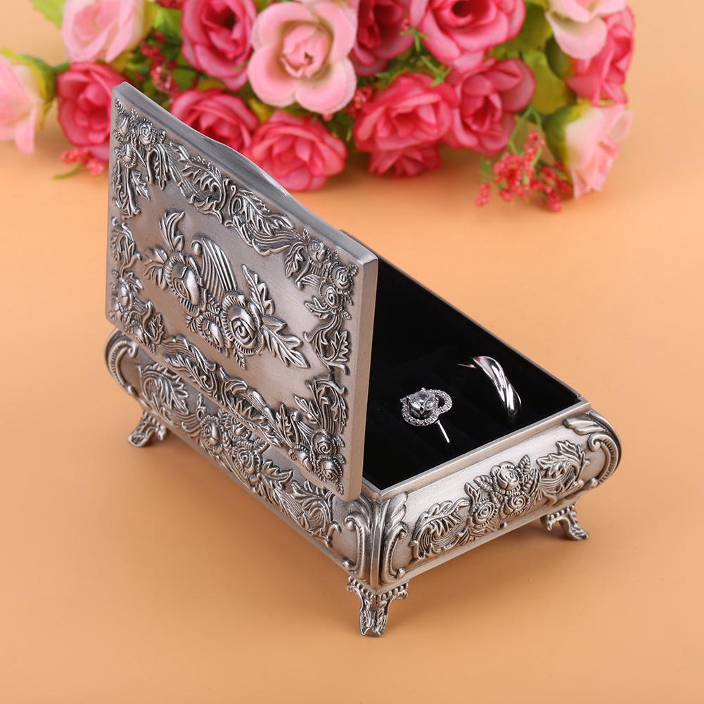 Vintage Blumen Schnitzerei Zinklegierung Schmuckschatulle Etui Schmuck Dekorative Box für Frauen Schmuckaufbewahrung Heimdeko