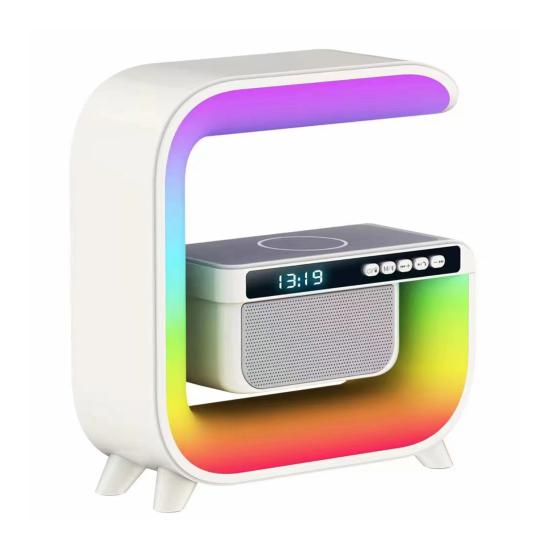 Wireless Charging Speaker Alarm Clock with Colorful Atmosphere Light G-shaped Multi-functional Bluetooth-compatible Desk Lamp Speaker