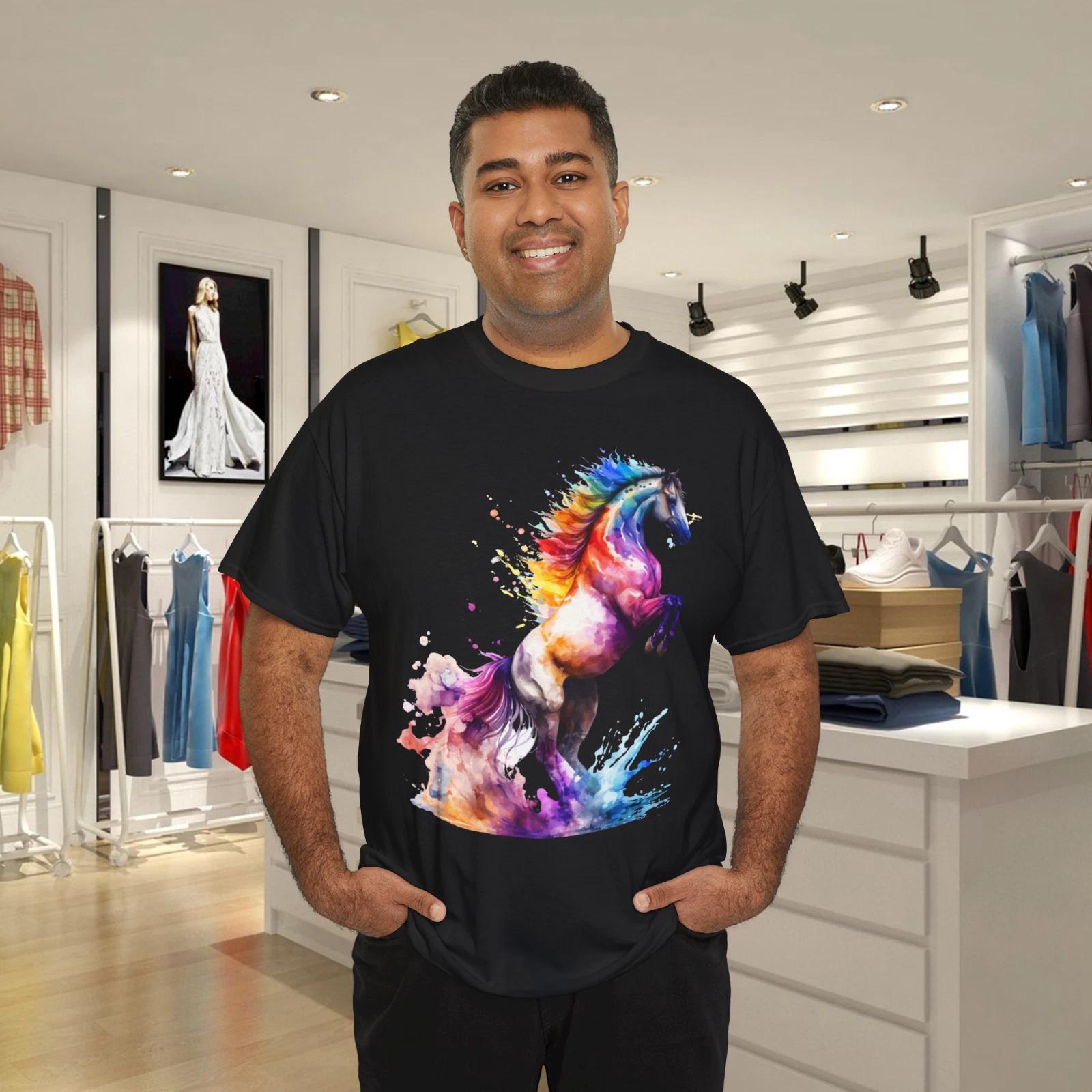 Rainbow Watercolor Horse T- Shirt M