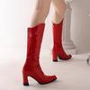 Large size 33-45 Large size women's autumn and winter boots thick heel rear zipper patent leather women's shoes