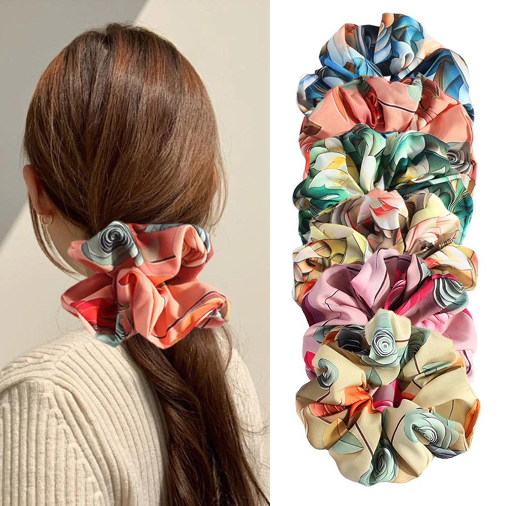 Korean Retro Fold Chiffon Scrunchies, Sweet Temperament Oversized Hair Band for Girls