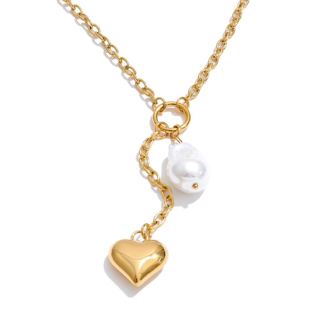 Eetit Stainless Steel Baroque Simulated Pearl Heart Chain Drop Charm Necklace Rust Proof Popular Fashion Charming Jewelry 2026