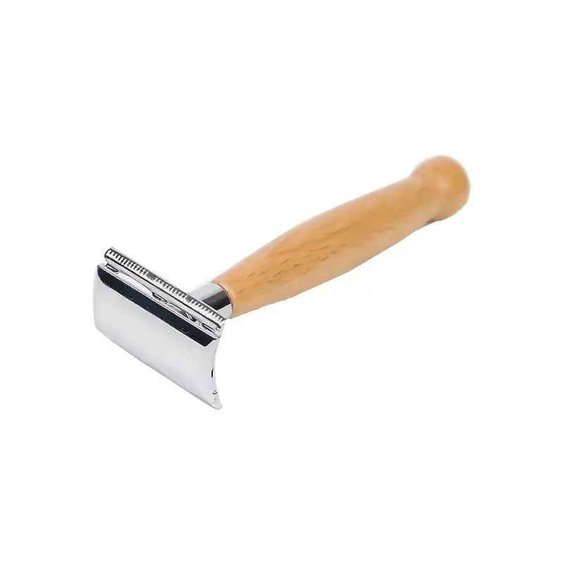 Premium Wooden Handle Safety Razor for Men's Wet Shaving - Includes 5PCS Razor Blades for Optimal Beard and Hair Care