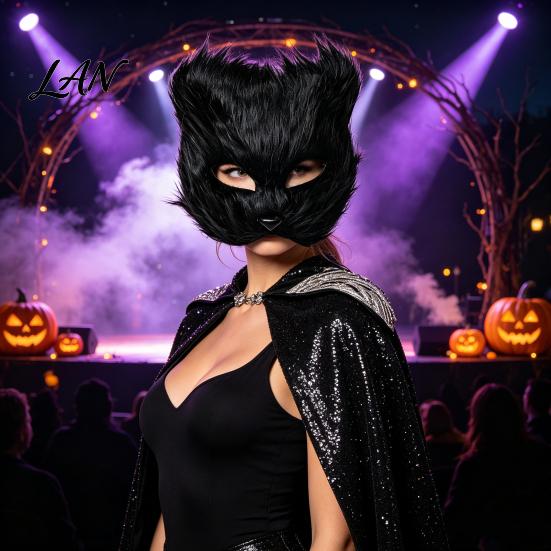 Secure Fit Animal Mask Long Fur White Fox Half Face Mask, Halloween Masquerade Cosplay Breathable Elegant Fairy for Ancient Style Photoshoot