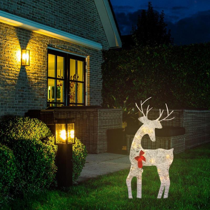 Iron Art Elk Deer Christmas Garden Decoration With LED Light Glowing Glitter Reindeer Outdoor Iron Moose Xmas Home Outdoor