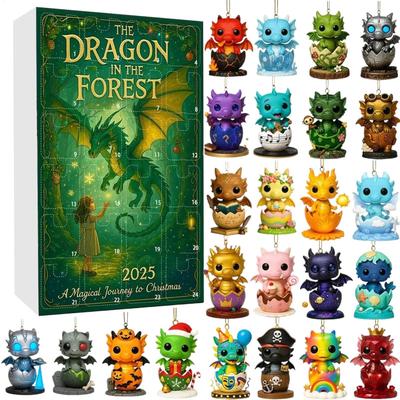 Dragon Advent Calendar 24 Unique 2D Acrylic Dragon Baby Pendants Christmas Tree Dinosaur Pendant Dragon Figure Ornaments