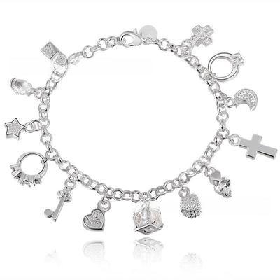 Korean Silver-Plated Bracelet - 13 Hanging Charms