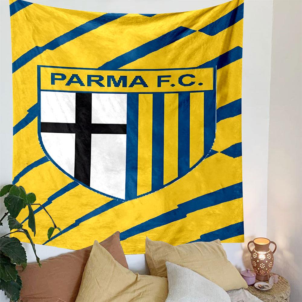 Parma F.C. Crest on Yellow Striped Background Patterned Tapestry Decorative Wall Hanging, Home Bedroom Living Room Decor