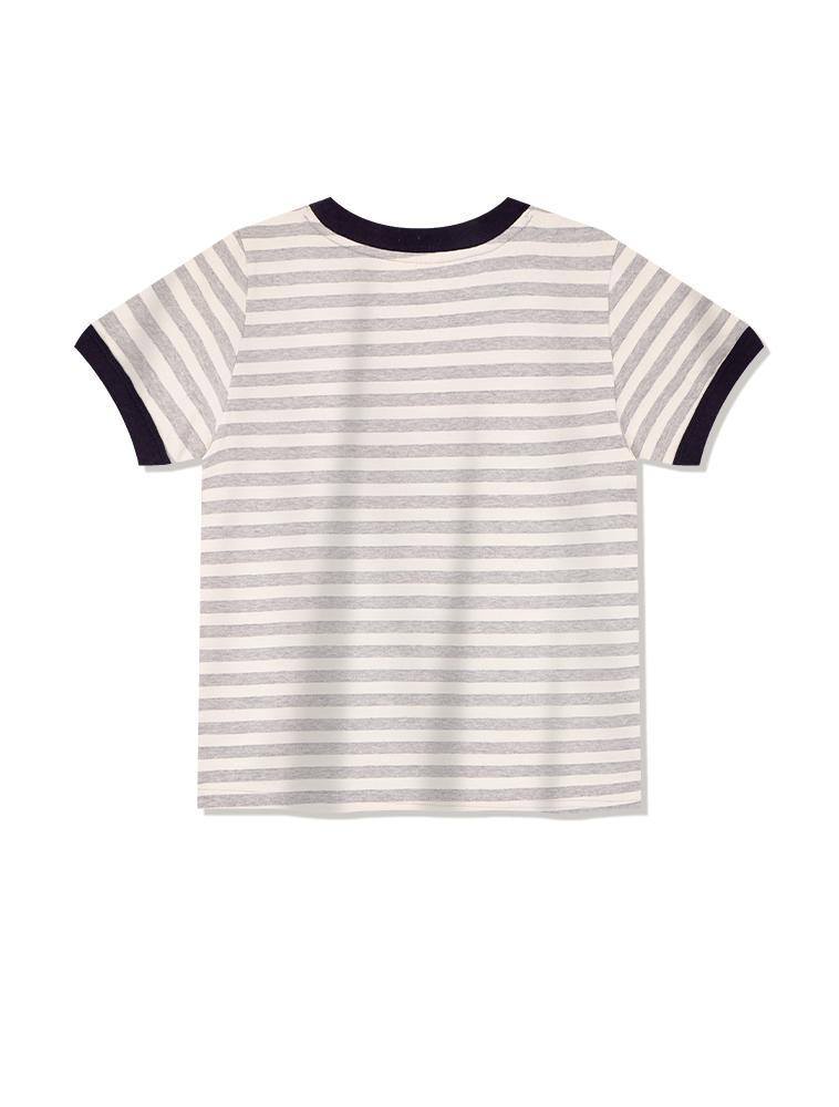 LA MAISON STUDIO Maison Dog Stripe Ringer Short Sleeve Melangray(Fcg2Ts762W)