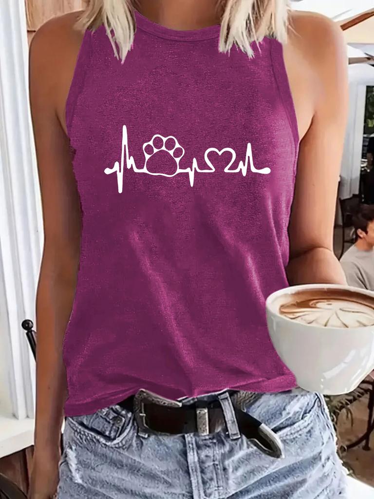 Heartbeat Printed Women's Round-neck Vest for Spring and Summer Casual Sleeveless Vest