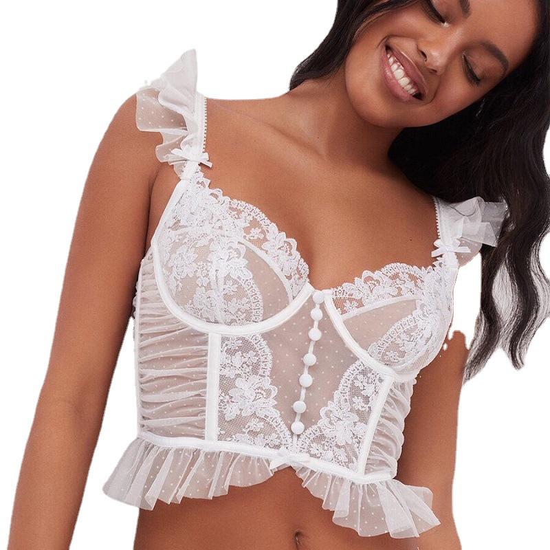 Sleek Lace French Vest Bra & Thong Set - Bestselling Sexy Lingerie with Thin Steel Support and Elegant Back Design.