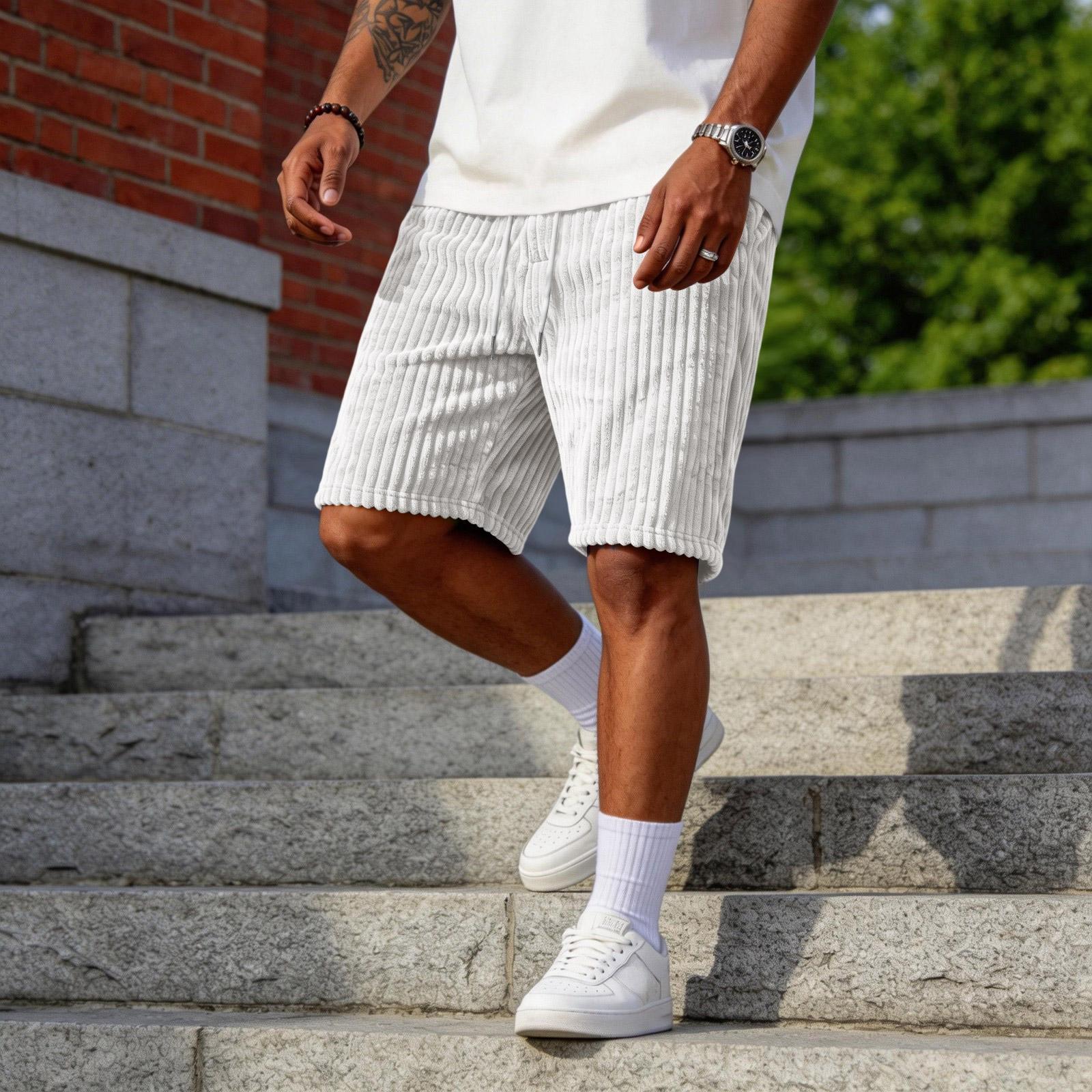 

Men’s Corduroy Shorts with Patch Pockets Relaxed Fit Mid Length Elastic Waistband Casual Design XL білий