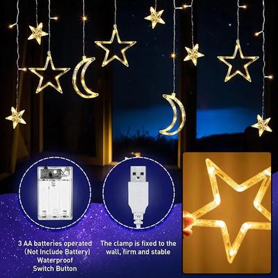 Moon Star USB&Battery Powered Curtain LED Indoor String Light For Christmas Wedding Bedrooms Living Room Holiday Decorative Lamp