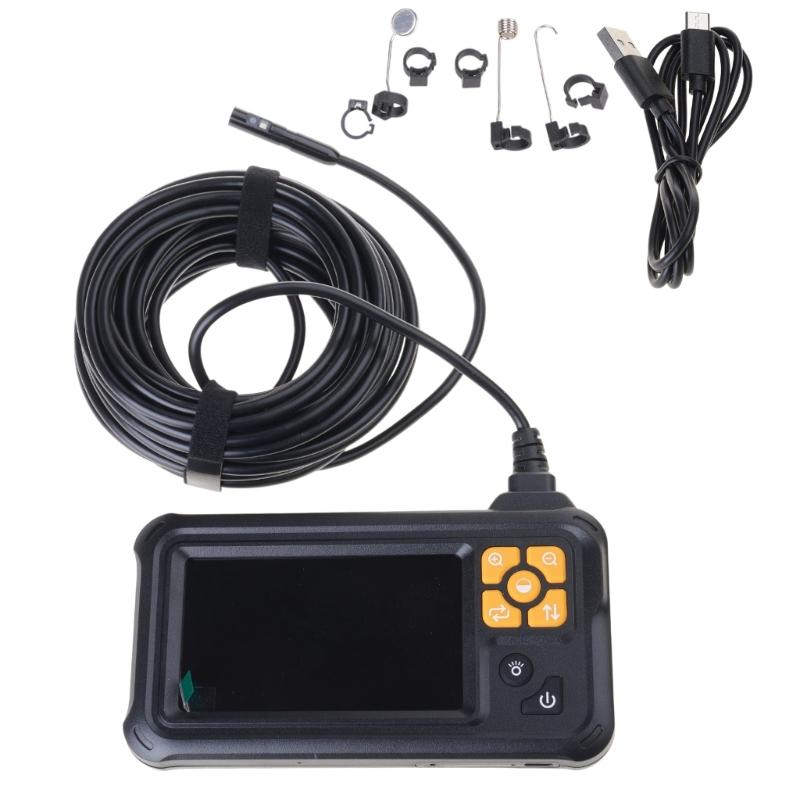 Waterproof Industrial Endoscope Type-C Rechargeable Double Lens Borescope Inspection Camera with 4.3in IPS Screen 8 LEDs