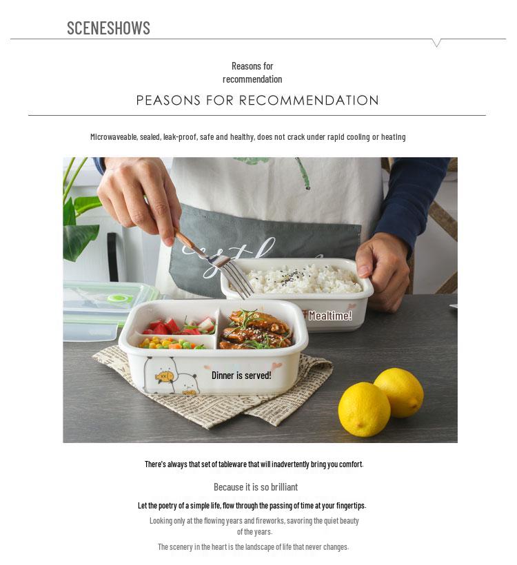 Microwaveable Ceramic Bento Box with Two or Three Compartments, Perfect for Students and Office Workers.