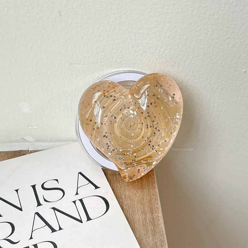 Solid Color Glitter Heart-shaped 3D Phone Airbag Holder Magnetic Suction Suitable Magsafe Creative Ring Wholesale Cross-border