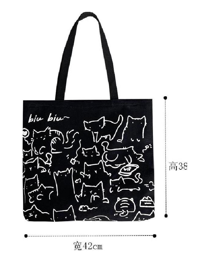 Canvas Bags Handbag for Women Shopper Cute Cat Tote Bag with Zipper Designer Bag Japanese Style Cartoon Small Shoulder Bags