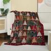 Christmas Patchwork Christmas Tree Pattern Fleece Blanket, Festive Winter Holiday Throw Blanket with Plaid Design  Portable Home