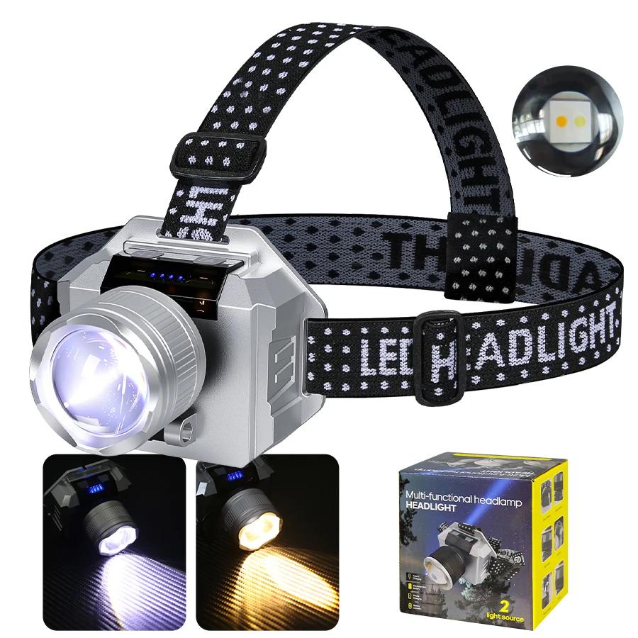 Rechargeable COB Headlamp with Motion Sensor Dual/triple Light Mode Rotating Zoom Focus Type-C Charging for Outdoor Adventures