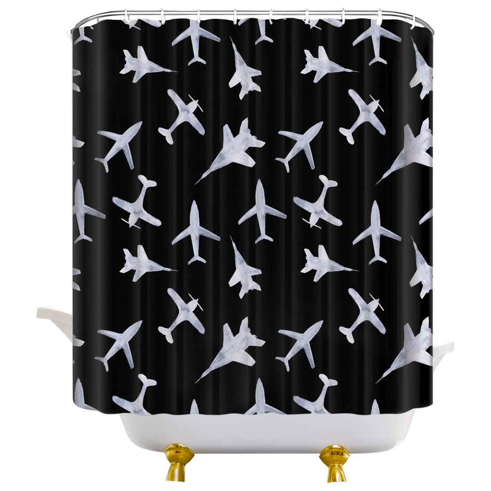 Warcraft Deck Jet Fighter Shower Curtain For Military Fans Bathroom,Warship Plane Coast Shower Curtain Fabric Bathroom Curtains