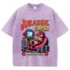 Street Woman Washed T-Shirts Jurassic Games Vintage Manga Print Short Sleeve Comfortable Cotton Oversize Tops Clothes