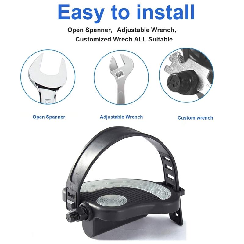 1 Pair 1/ 2 Exercise Bike Pedals with Strips, Stationary Recumbent Bike Pedals for Indoor Exercycle Bike, Spin Bike