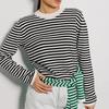 GMXIA Women's Striped Sweater Autumn Fashion Trend Thread Clashing Colour Crew Neck Knit Striped Sweater
