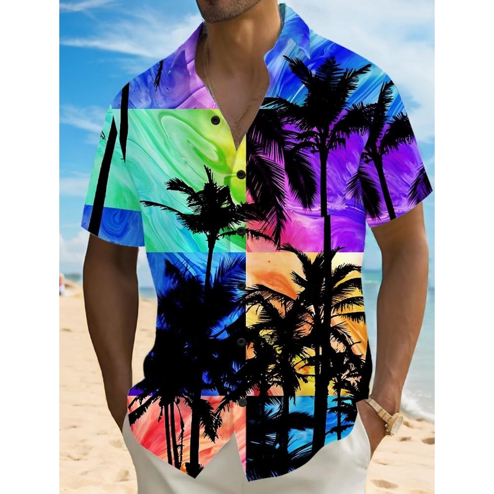 Fashion Men's Hawaiian Shirt 3D Printed Landscape Tropical Plants Shirt Short Sleeved Summer Casual Aloha Shirt for Mens