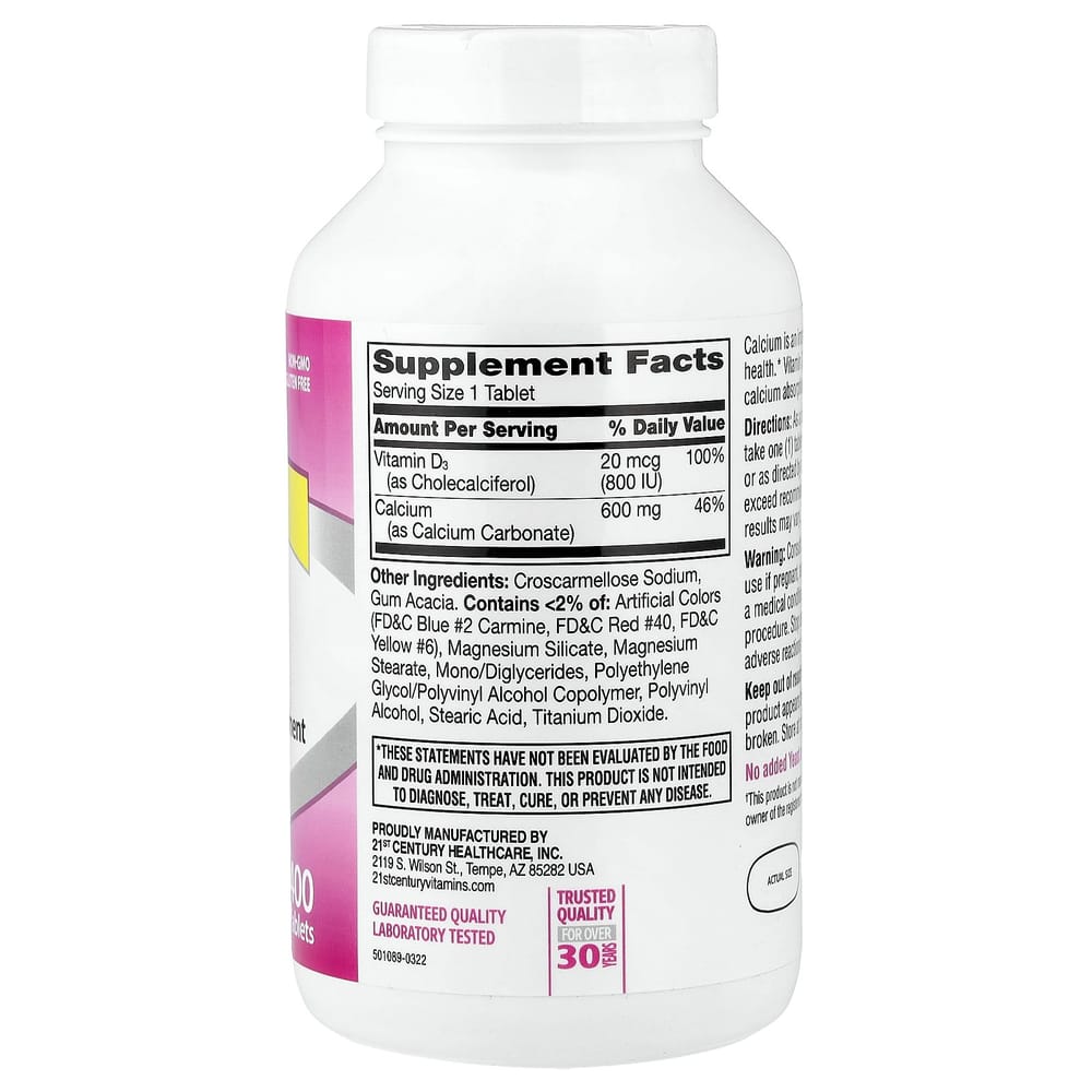 21st Century Sentry 600+D3 Calcium & Vitamin D3 Supplement, 400 Tablets