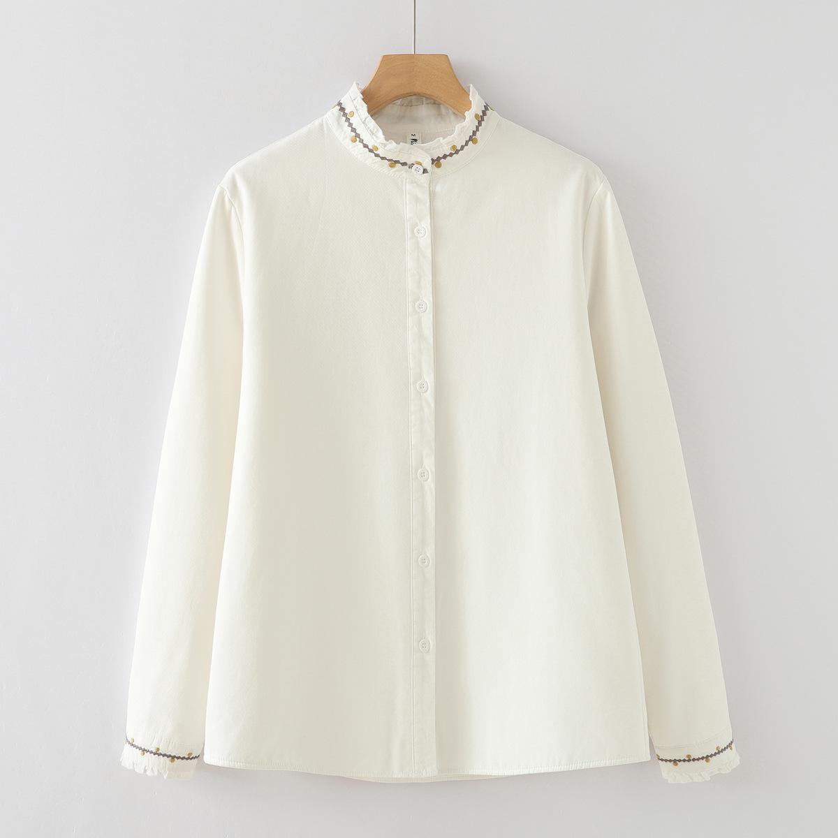 Embroidered Chinese-Style Plus Velvet White Women s Shirt, Autumn/Winter 2025 Casual Base Layer Medium белый