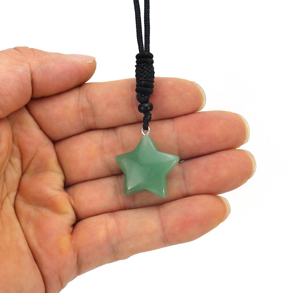 2.5Cm Natural Crystal Agate Star Pentagram Pendant Necklace Black Rope Adjustable N617