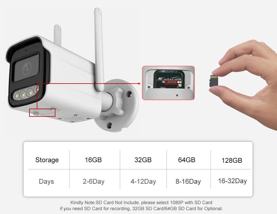 HD Dual Light Wireless WiFi Outdoor Bullet Camera with Night Vision, Mobile Remote Access, Waterproof Design, and Card Slot