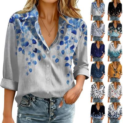 Women's Fashionable Casual Loose Floral Print Long,sleeved Shirt