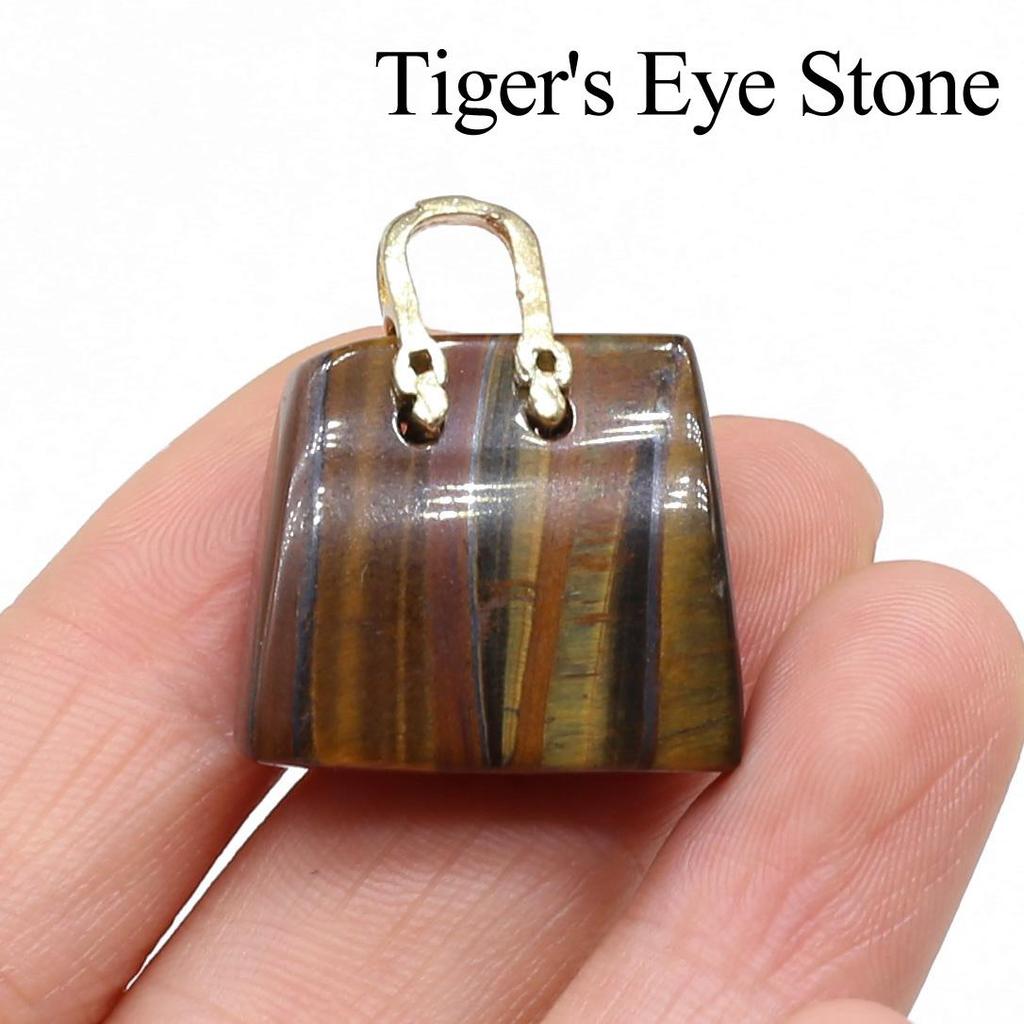 1Pc, Reiki Healing Crystal Carved Handbag Ornament Decoration, Mini Fashion Natural Stone Amethyst Agate Gemstone Home Decor Jewelry Gifts 27×25mm