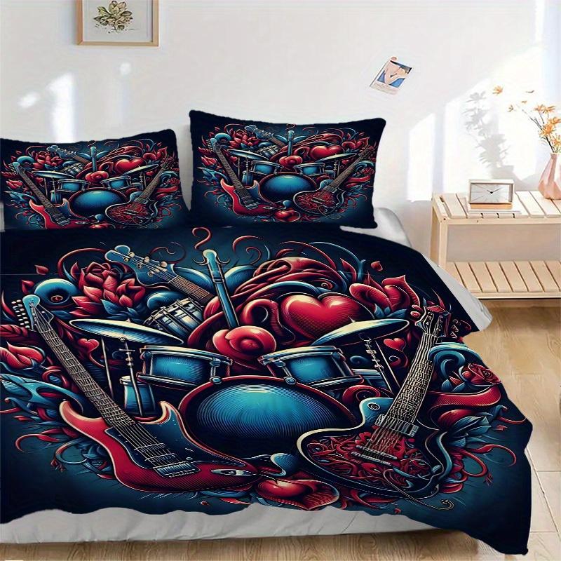 3pcs Music Love Bedding Cover Set, Fashion Classic Popular Print Bedding Set, Soft Comfortable, All Season Use, For Bedroom, Guest Rooma0819186