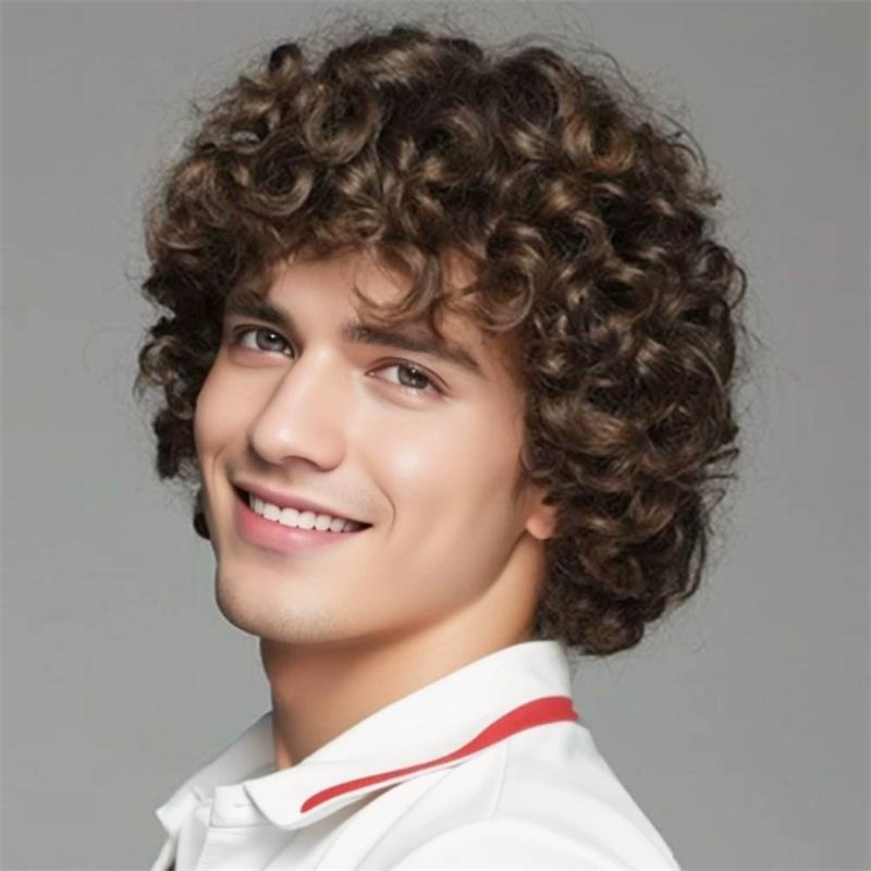 

Synthetic Short Afro Curly Wigs Hair Wig for Men Mixed Wigs High Temperature Natural Daily Party Regular Wig Curl