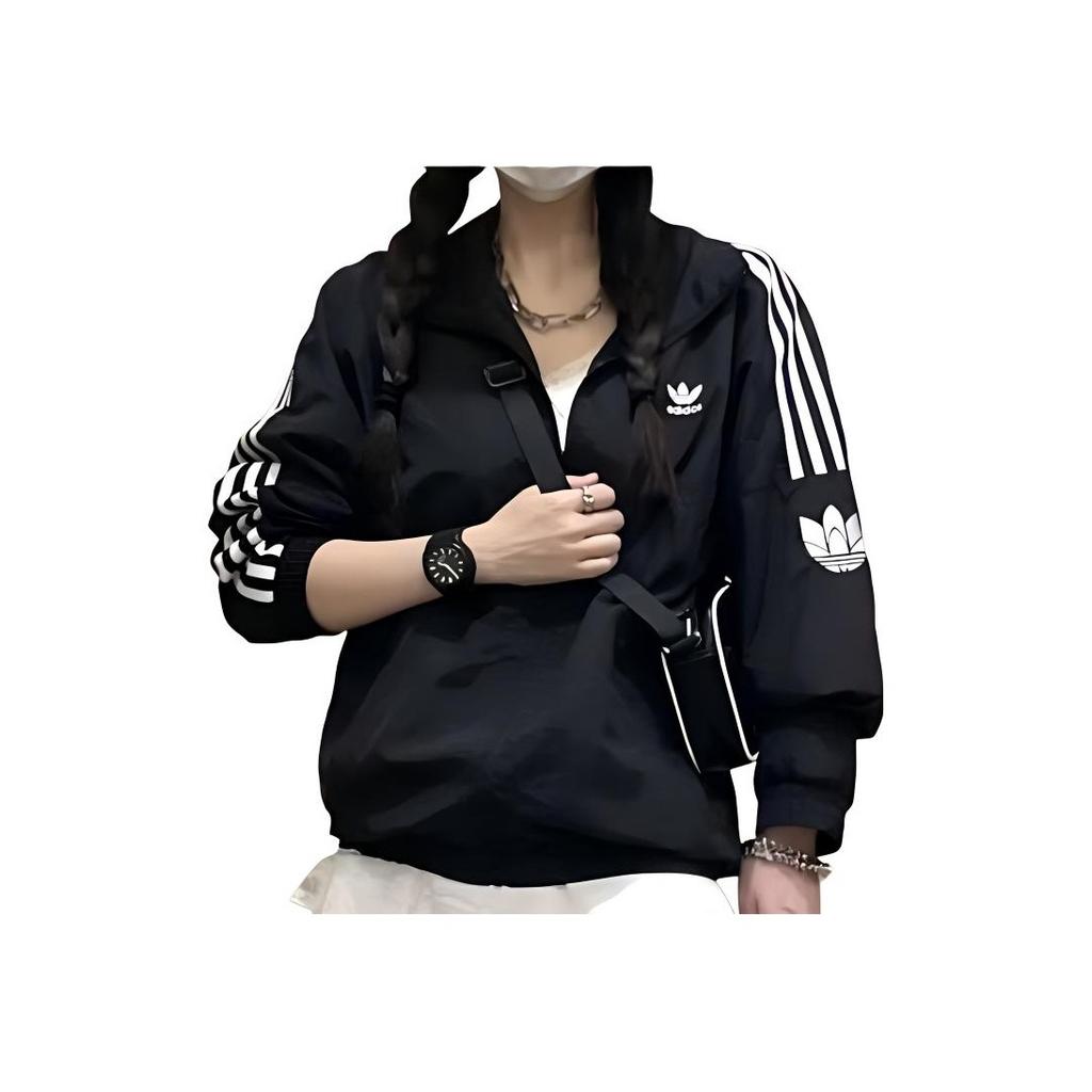 Adidas Originals RT TT U2 Comfortable Sports Casual Windproof Retro Stand Collar Striped Jacket Unisex Jacket Black JL8396