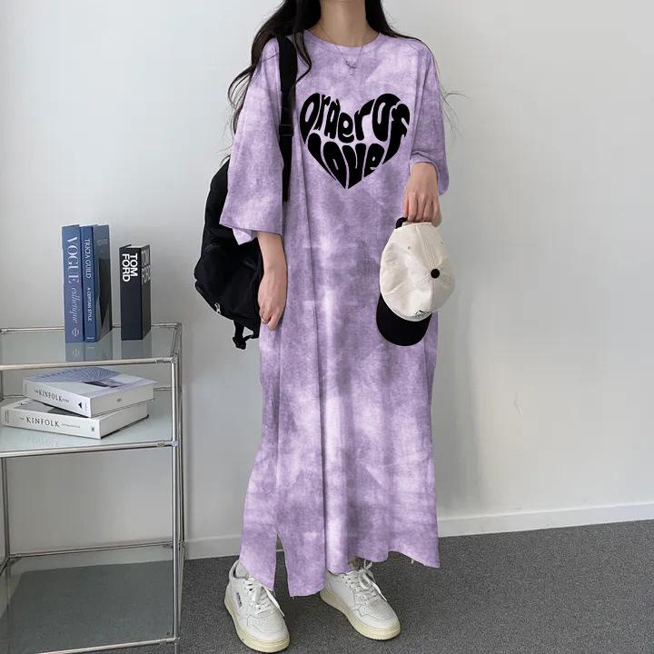 

2024 Women s Summer Tie-Dye Casual Loose T-shirt Dress with Slimming Letter Design XL