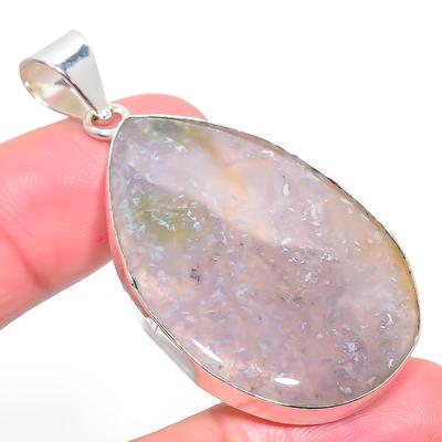 Natural Plume Agate Gemstone Handmade 925 Sterling Silver Pendant 2.32" B8T93