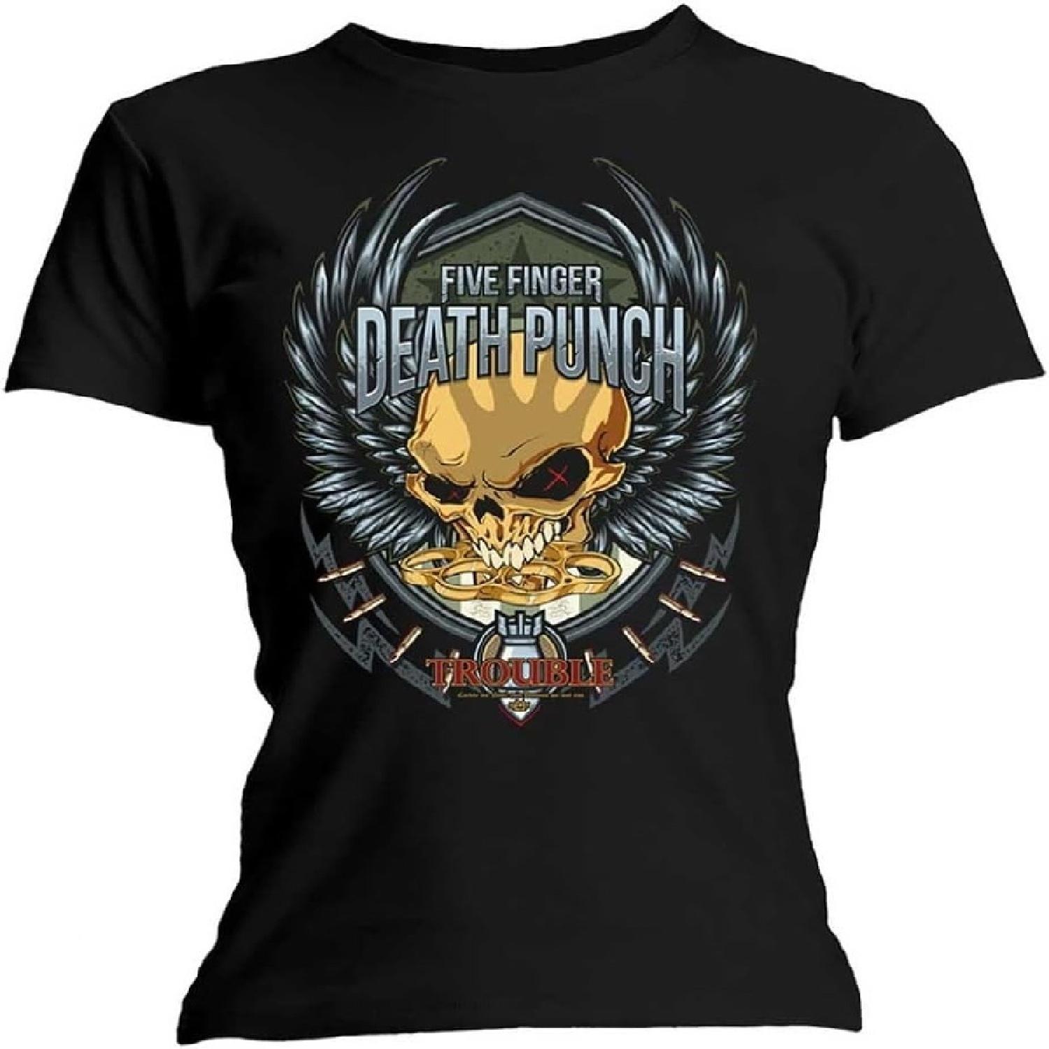 Five Finger Death Punch  Trouble  (Black) Womens Fitted T-Shirt S