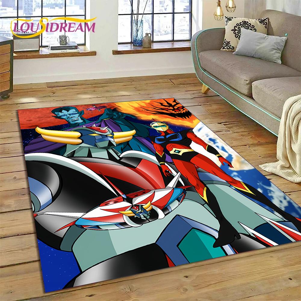 Alfombra de Dibujos Animados 3D Robot OVNI Grendizer Anime para Sala de Estar Dormitorio Decoración del Hogar, Felpudo Antideslizante para Sofá Felpudo Regalo Niños