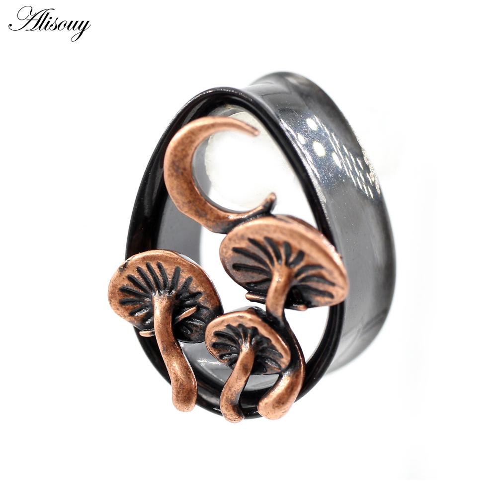 

Alisouy 1PC Нержавеющая сталь Гриб Луна Капля воды Ушные туннели Заглушки Расширители Растяжители Измерители Серьги Пирсинг Украшения для тела 8mm чёрный