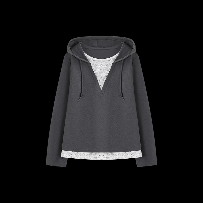 Women's Faux Two-Piece Color Block Hooded Sweatshirt