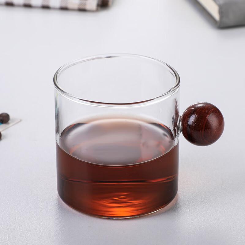 SX Blue Glass Tea Cup with Wooden Handle