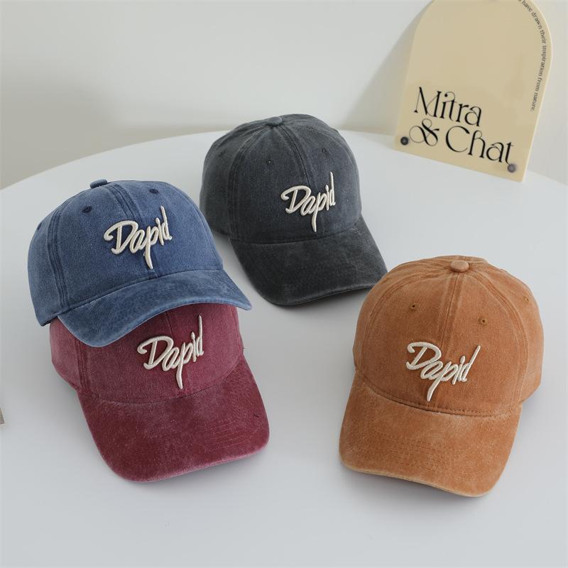 American Retro Old Baseball Hat Letter Embroidery Versatile Washing Soft Top Baseball Hat Women Show Small Face