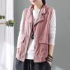 Gilet Vintage in Velluto a Coste con Collo Alto da Donna Gilet Giacca Versatile a Spalla in Velluto a Righe a Colore Solido Largo