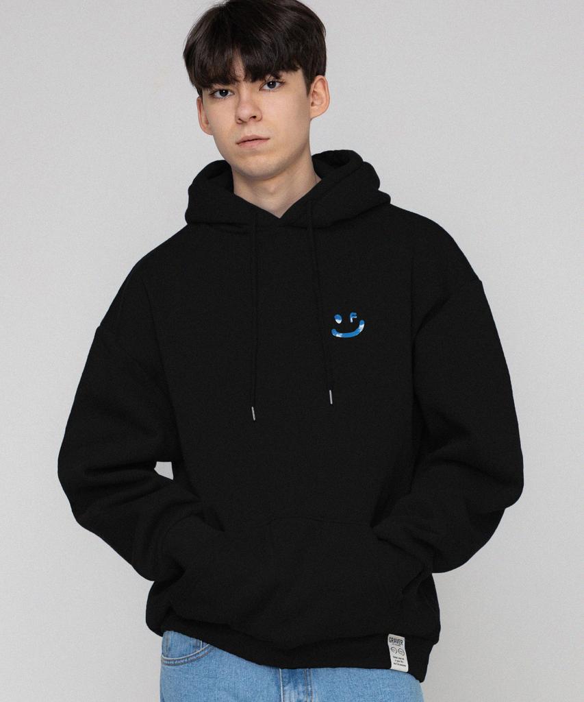 [Unisex] Sky Cloud Drawing Smile Hoodie_Black