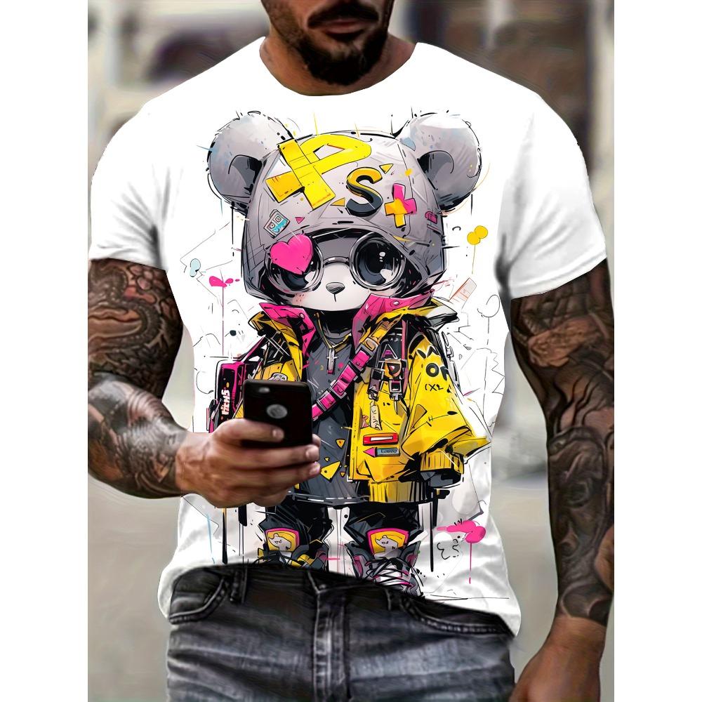 Men's Kids Casual Fashion T-shirt 3D Printing Anime Bear Pattern Printed T-shirt For Summer Daily Outdoor Streetwear Oversized Tops